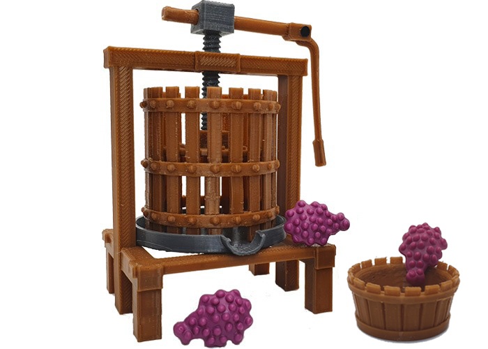 Prensa de vino 3D con uvas playmobil